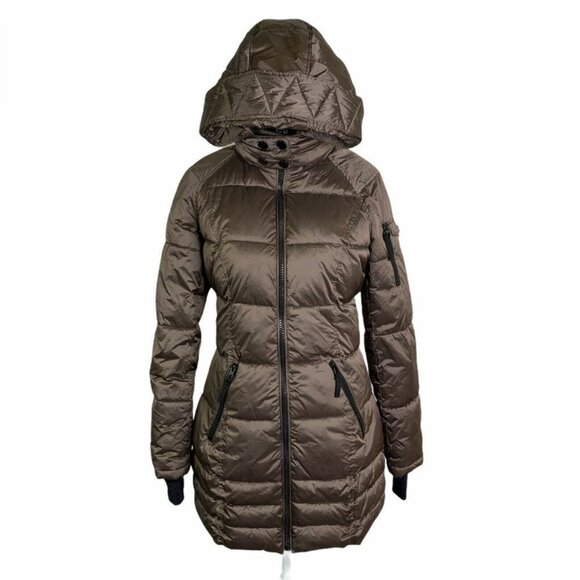 New HALITECH Down Filled Quilted Taupe Hooded Jacket XXL - Picture 11 of 15